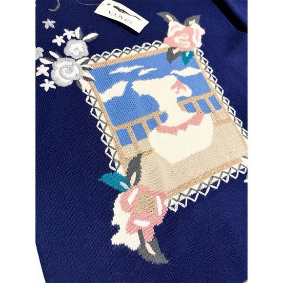 Vintage Sweater Kitsch Cottage Scene Novelty Cottagecore RARE Giacca Fashion - Picture 2 of 8